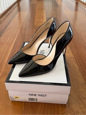 Nine West Black Patent Leather Pointed Toe Stiletto Heels